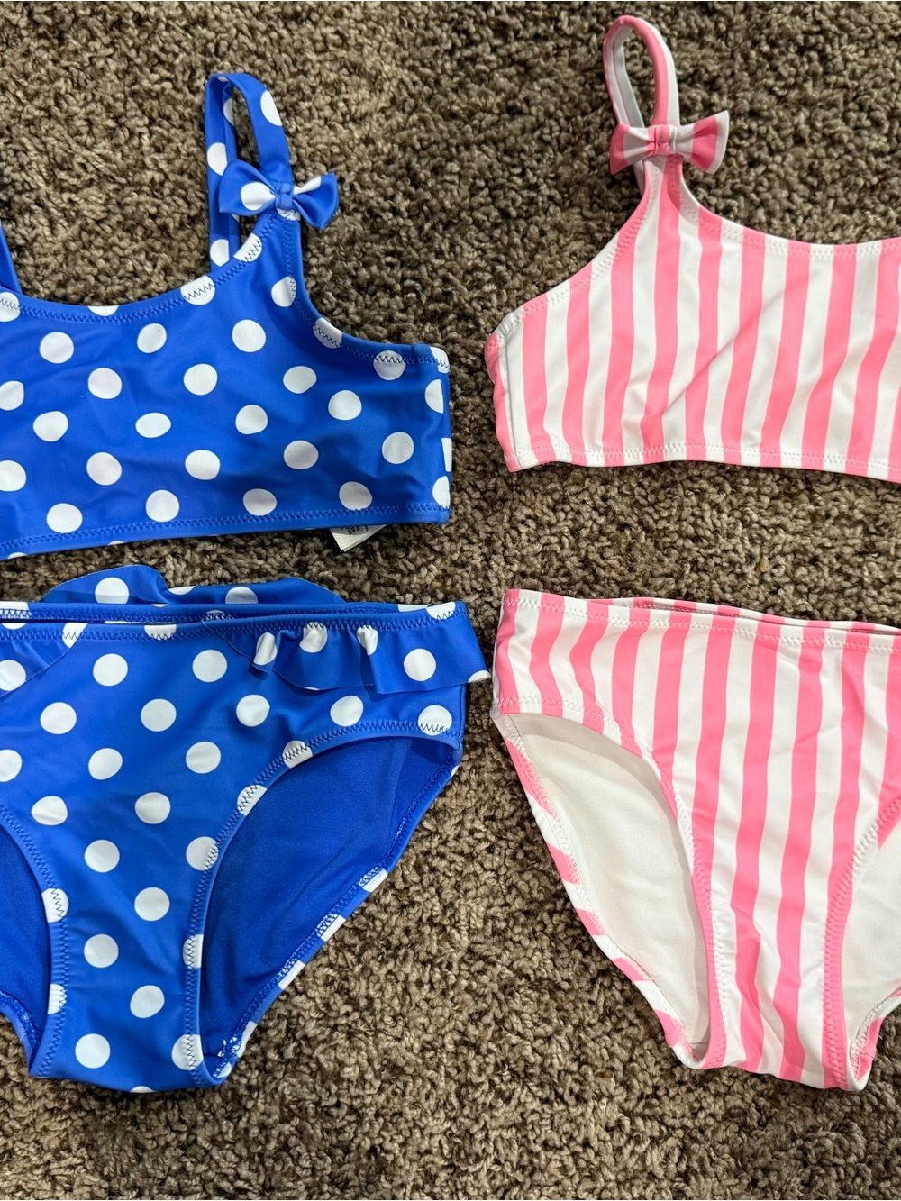 H&M Girls Two-Piece Swimsuits Set - Blue Polka Dot & Pink Stripe